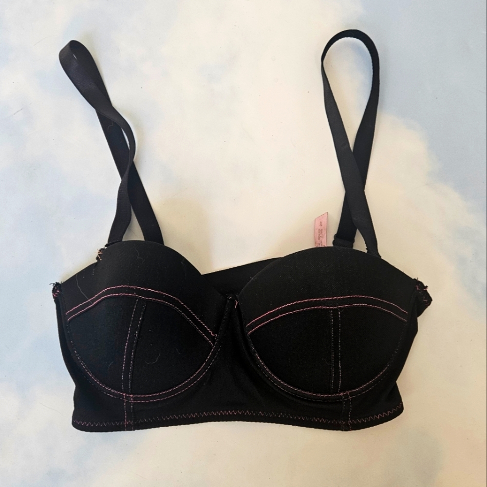 Black Underwire Bra with Pink Stitching Sexy Black Bra Elastic Bra